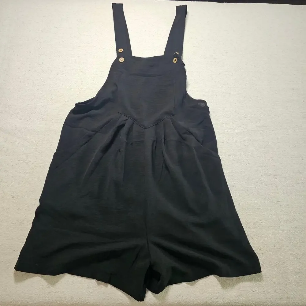 GreCerelle S Black Shortalls Pinafore Overall Shorts Minimalist Casual Cozy - Picture 3 of 10